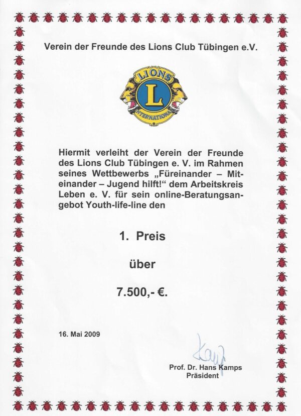 1. Preis der Freunde des Lions Club Tübingen e.V.