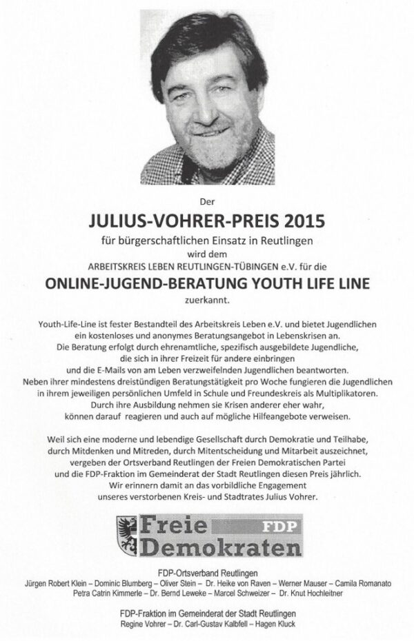 Julius-Vohrer-Preis – YLL erhält Auszeichnung